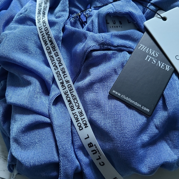 NWT GORGEOUS Blue RUCHED Twist Front Mini Dress - Picture 12 of 14